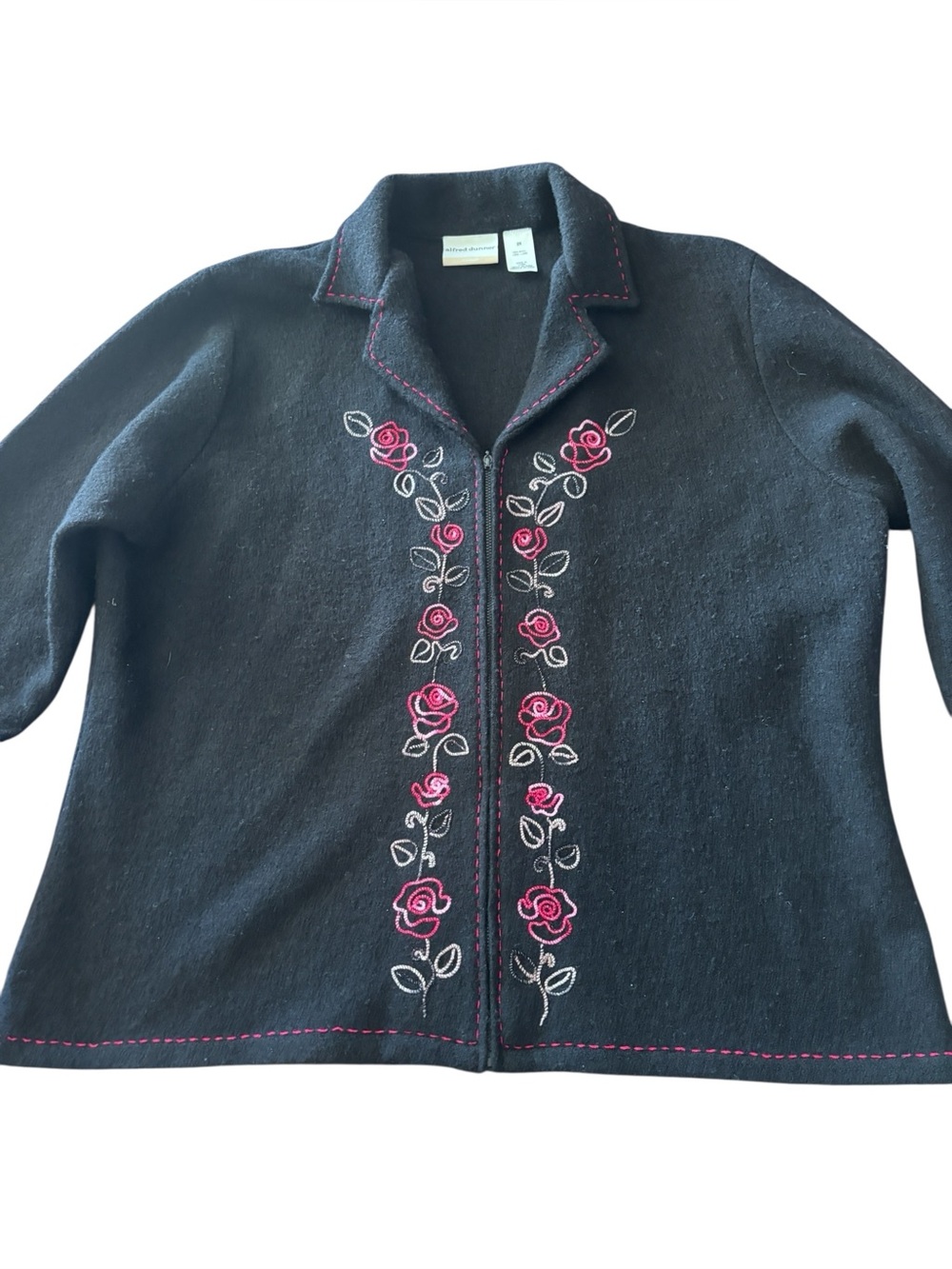 Alfred Dunner 100% Wool Rose Embroidered Zip Front Jacket 2X